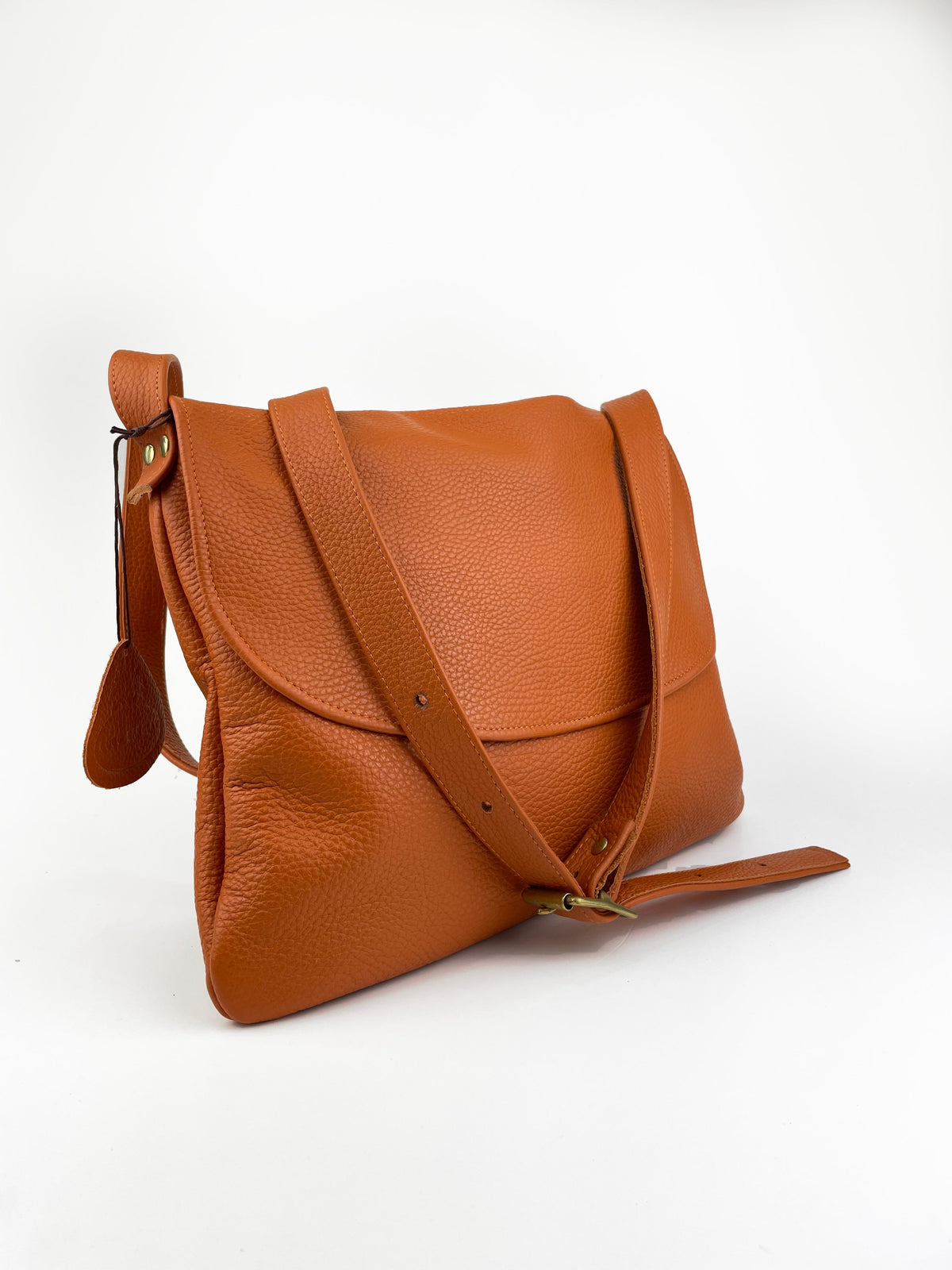 Minny Satchel  in orange pebble leather