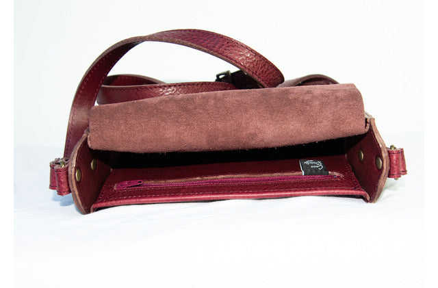 Flora Box crossbody in burgundy veg tan leather