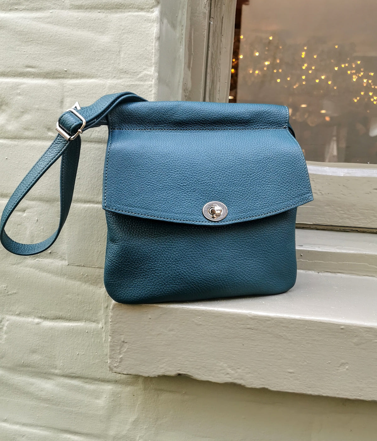 Mom belt bag in teal pebbled leather