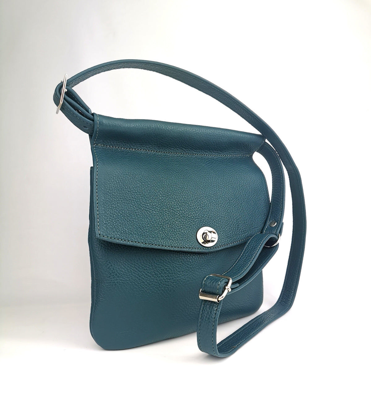 Mom belt bag in teal pebbled leather
