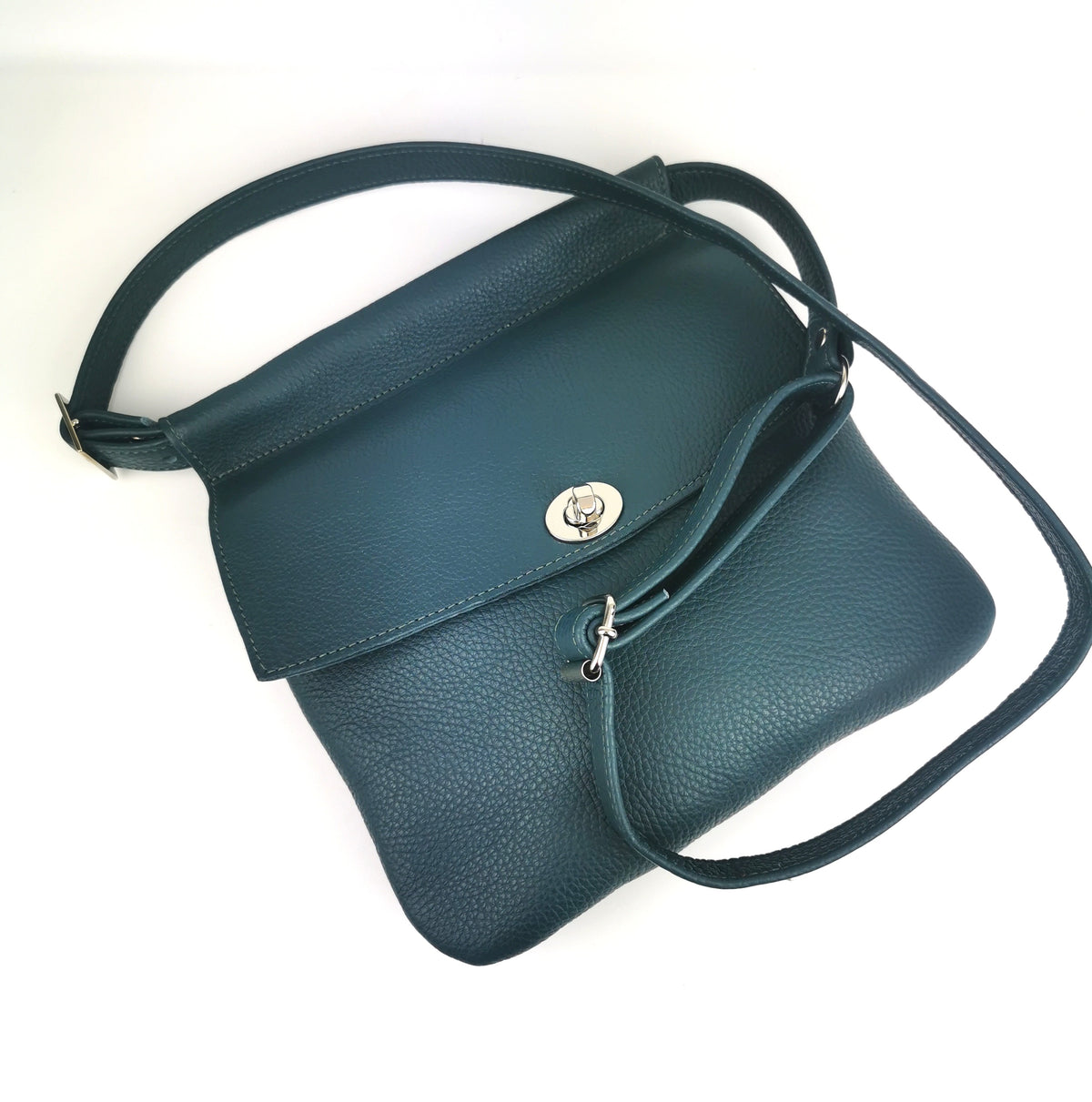 Mom belt bag in teal pebbled leather
