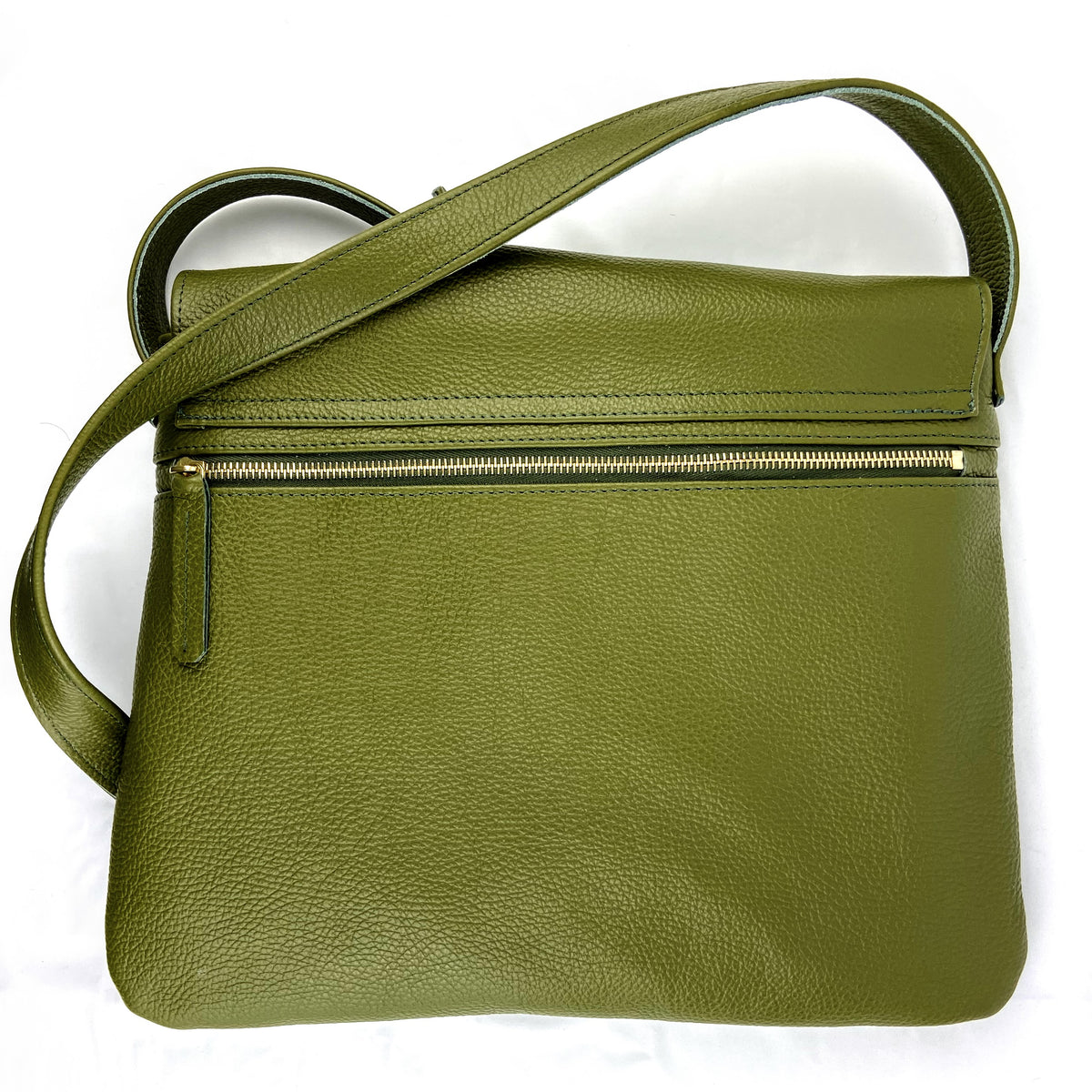 Minny Satchel with back pocket in olive pebble leather